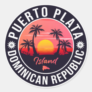 Sticker Rond Puerto Plata République dominicaine Retro Sunset 6
