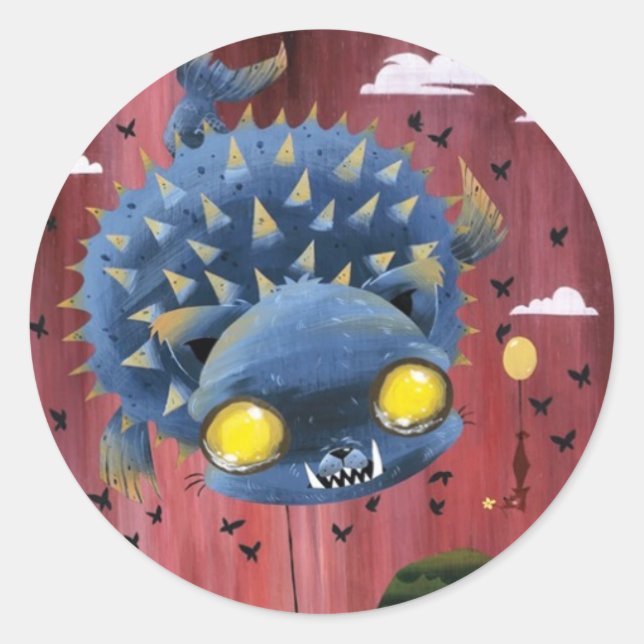 Sticker Rond Puffer Puss - Fond vers Noir (Devant)
