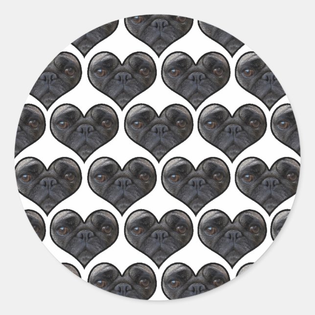 Sticker Rond Pug Hearts (Devant)