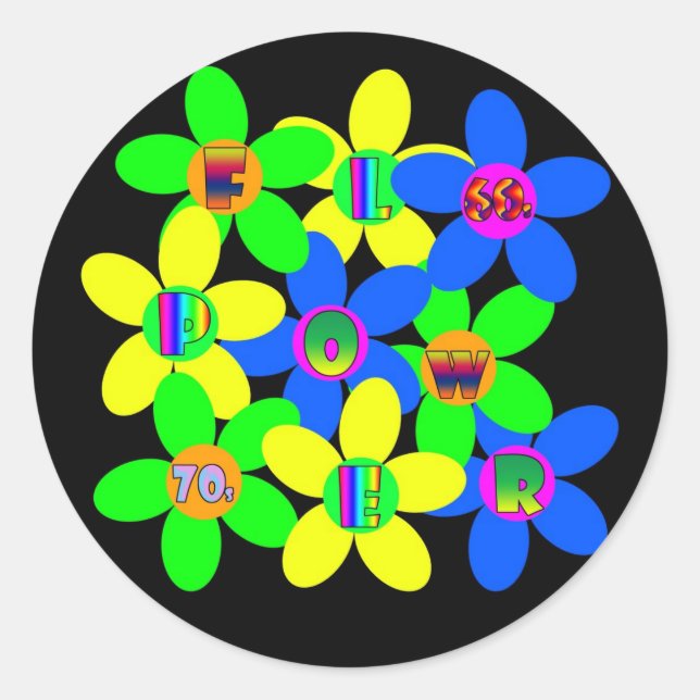 Sticker Rond Puissance des fleurs 60s-les années 70 (Devant)