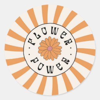 Sticker Rond Puissance des fleurs avec rayons orange psychédéli