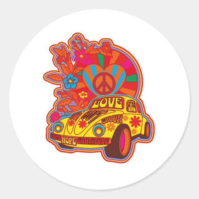 Sticker Rond Puissance des fleurs des années 60 (Devant)