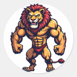 Sticker Rond Puissant Lion Musculaire Bold Athlétisme