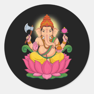 Sticker Rond Puja hindou Ganesha Dieu éléphant Inde Méditation