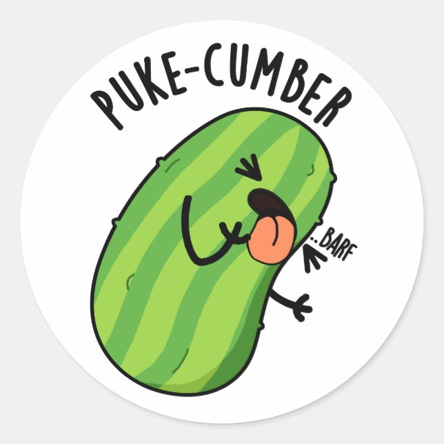 Sticker Rond Puke-cumber Funny Concomber Pun (Devant)