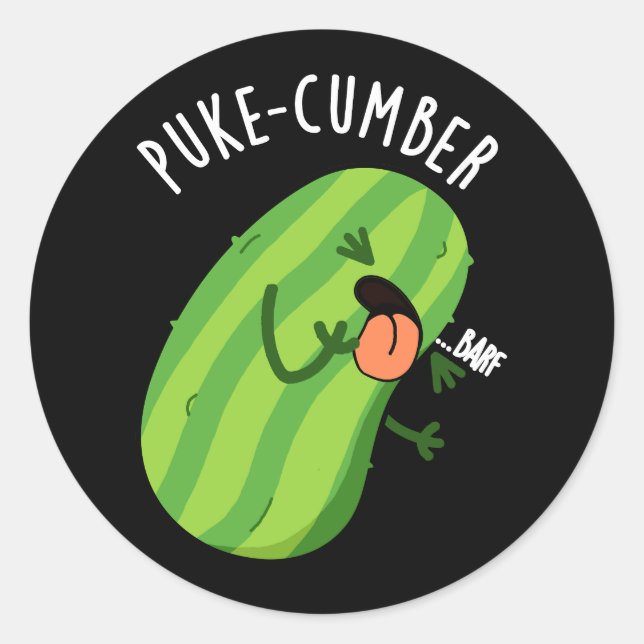 Sticker Rond Puke-cumber Funny Concomber Pun Dark BG (Devant)