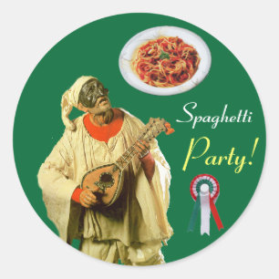 Sticker Rond PULCINELLA ITALIENNE CUISINE PARTI Rouge Vert Blan