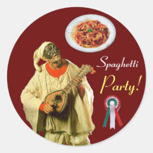 Sticker Rond PULCINELLA ITALIENNE CUISINE PARTI Rouge Vert Blan