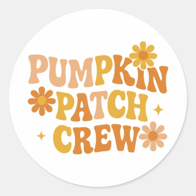 Sticker Rond Pumpkin Patch Crew Retro Groovy Fall Autumn (Devant)