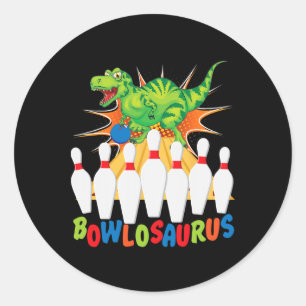 Sticker Rond Pun de Bowling T-rex Dinosaur Bowlosaurus