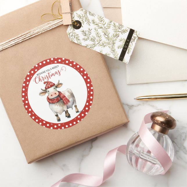 Sticker Rond Pun de vache de Noël (Cadeaux)