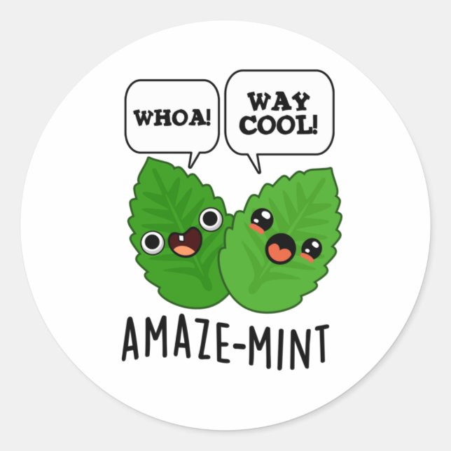 Sticker Rond Pun Feuille à menthe amusante (Devant)