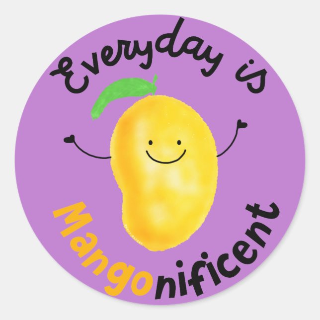 Sticker Rond Pun Mango Positif - Chaque jour est Mangonificent (Devant)