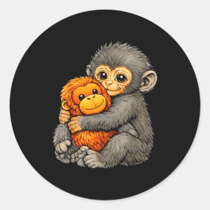 Sticker Rond Punch monkey drôle mignon bébé animal câlin peluch