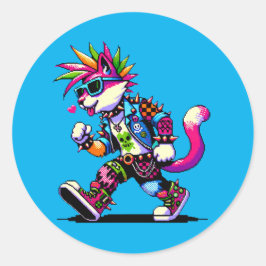 Sticker Rond Punk Attitude Chat - Pixel Cool Art Rebel Design