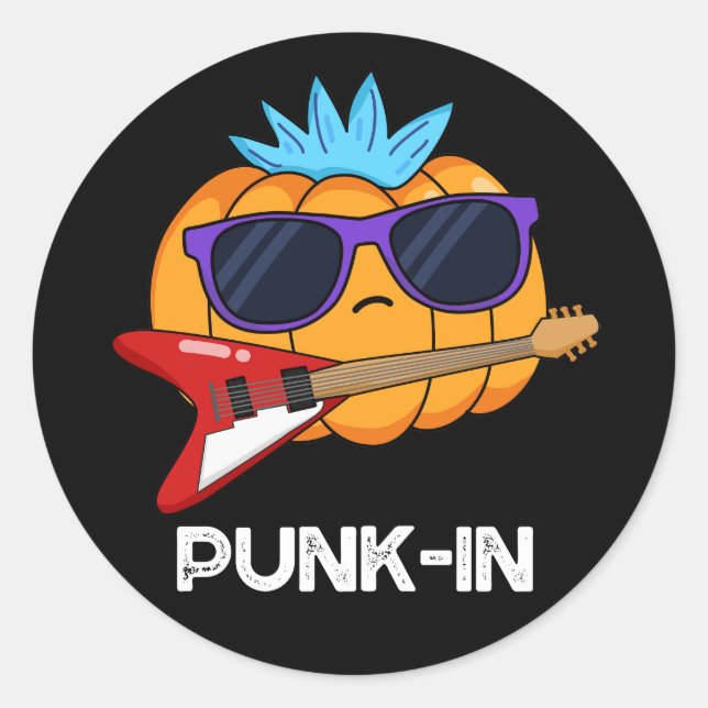 Sticker Rond Punk in Funny Punk Rock Citrouille Pun Dark BG (Devant)