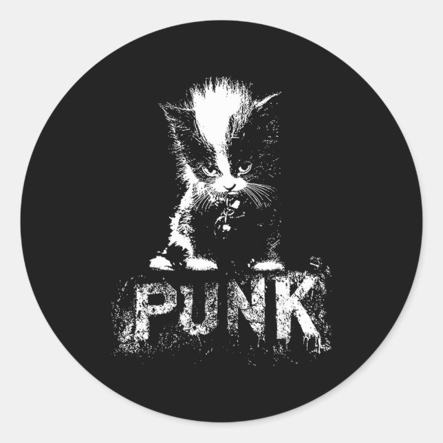 Sticker Rond Punk Kitten Cat With Mohawk Nge Gothic Design  (Devant)