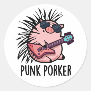 Sticker Rond Punk Porker Funny Punk Rocker Pig Pun