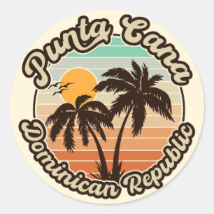 Sticker Rond Punta Cana Dominicaine Palm Tree Retro Sunset 80s