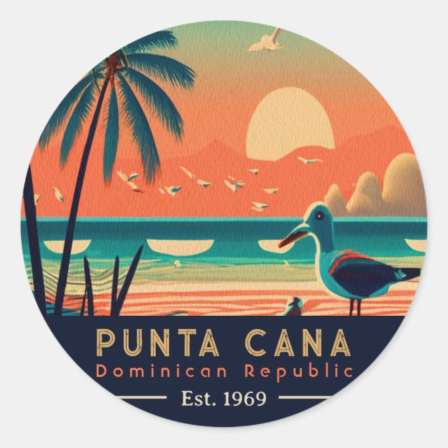 Sticker Rond Punta Cana DR Retro Sunset Souvenirs 1960 (Devant)