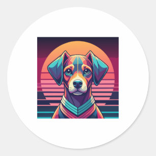 Sticker Rond Pup Retro Pulse Vibes Sunset 80s