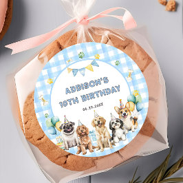 Sticker Rond Puppy Calling All Pawty Animals Birthday