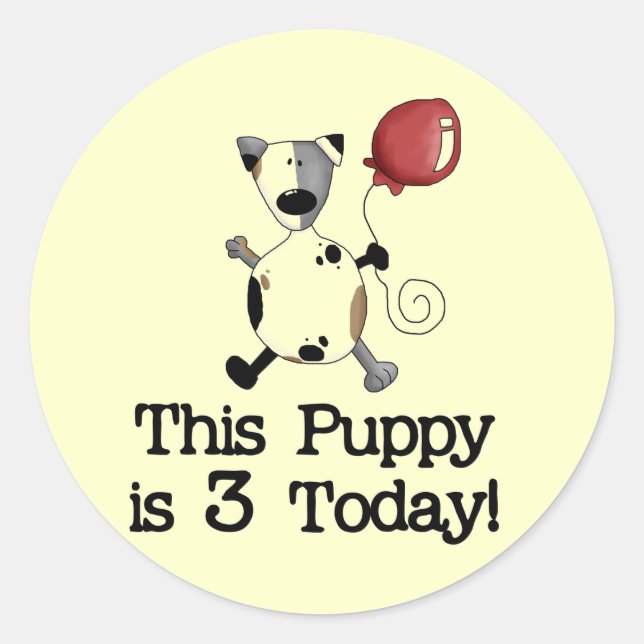 Sticker Rond Puppy est 3 Tshirts et cadeaux d'anniversaire (Devant)