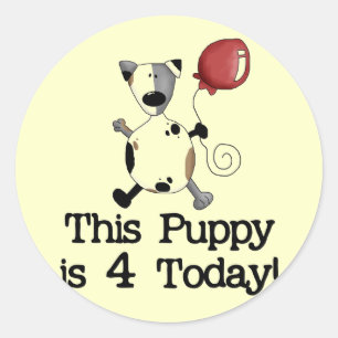 Sticker Rond Puppy est 4 Tshirts et cadeaux d'anniversaire