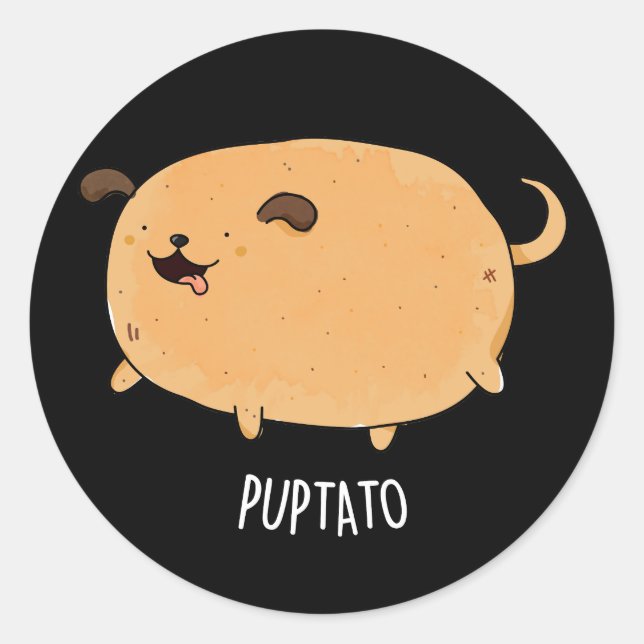 Sticker Rond Puptato Funny Puppy Potato Pun Dark BG (Devant)