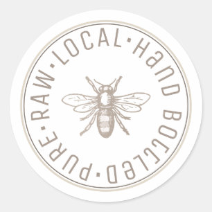 Sticker Rond Pure Cru Local Mains Emblème Taupe Miel