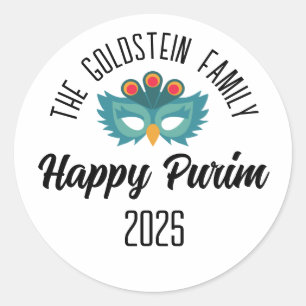 Sticker Rond Purim hibou masque mascarade costume Nom de famill