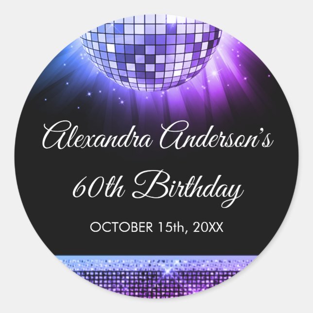Sticker Rond Purple 60e anniversaire Disco Ball 70's (Devant)