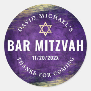Sticker Rond Purple Bar Mitzvah Aquarelle Or Foil Moderne