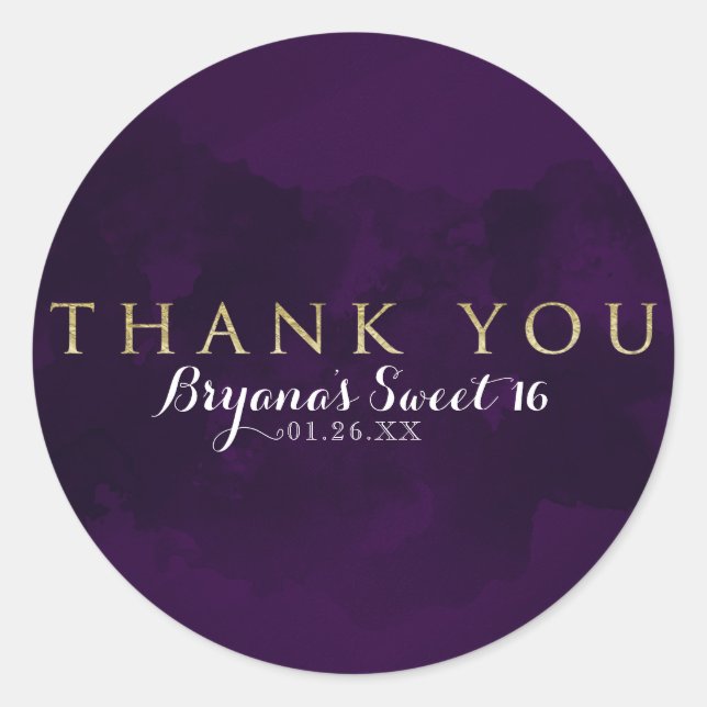 Sticker Rond Purple Black & Gold Glam Modern Party Favoriser (Devant)