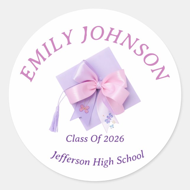 Sticker Rond Purple Cap Graduation Personalized (Devant)
