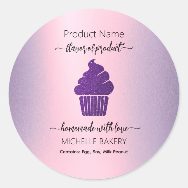 Sticker Rond Purple Cupcake Boulangerie Nom du produit (Devant)