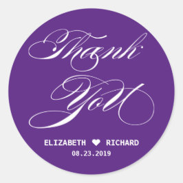 Sticker Rond Purple Élégant Script Merci Mariage Faveur
