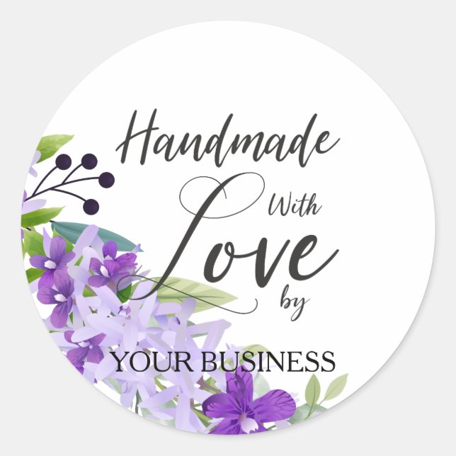 Sticker Rond Purple Floral Craft Articles Handmade (Devant)