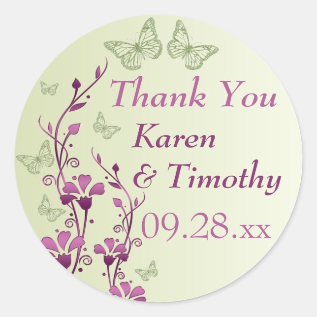 Sticker Rond Purple, Flore verte, Papillons Merci Favoriser (Devant)
