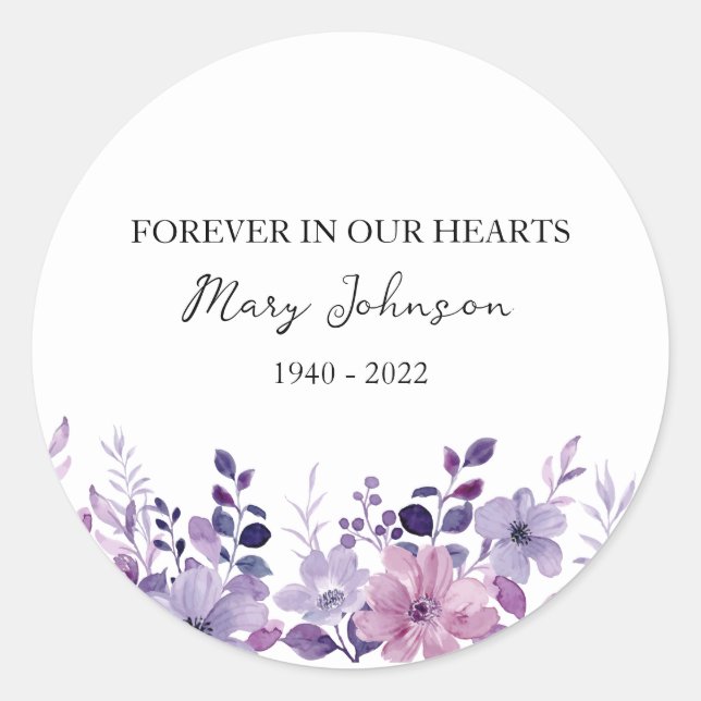 Sticker Rond Purple Flower Memorial Funeral (Devant)