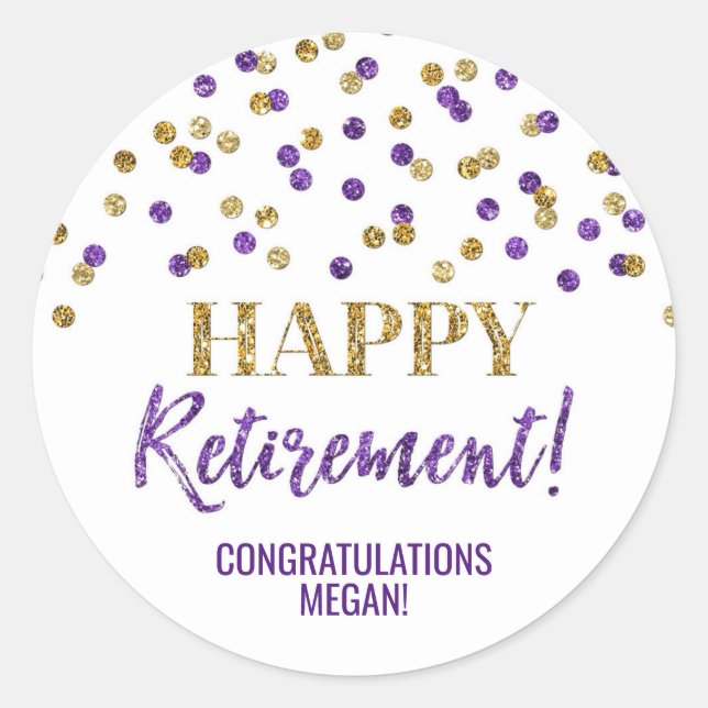 Sticker Rond Purple Gold Confetti joyeuse retraite (Devant)