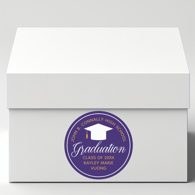 Sticker Rond Purple Gold Graduation 2025 Custom Party (Créateur téléchargé)