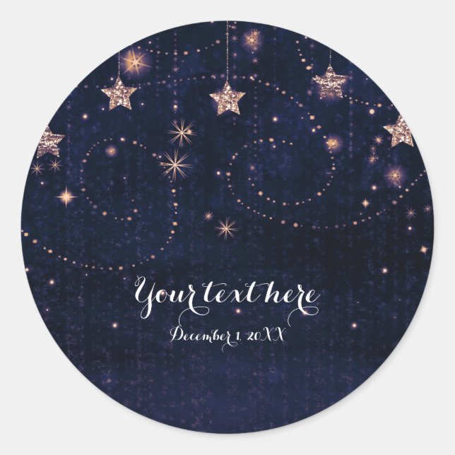 Sticker Rond Purple & Gold Starry Night Stars Celestial Favoris (Devant)