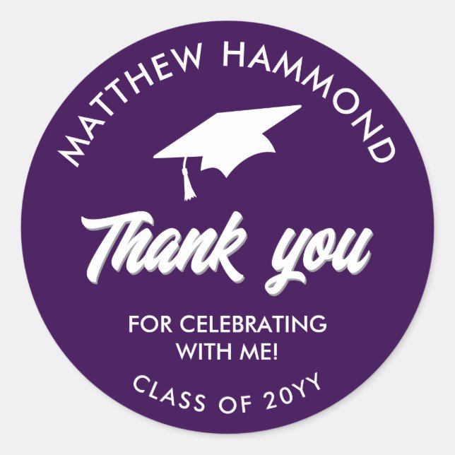 Sticker Rond Purple Graduating Class Thank You Grad Cap (Devant)