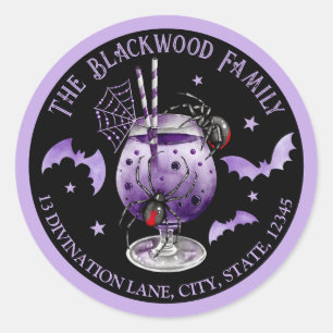 Sticker Rond Purple Halloween Cocktail Retour Adresse