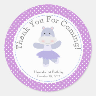 Sticker Rond Purple Hippo Ballerina fête d'anniversaire Merci
