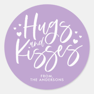 Sticker Rond Purple Hugs and Kisses Saint-Valentin