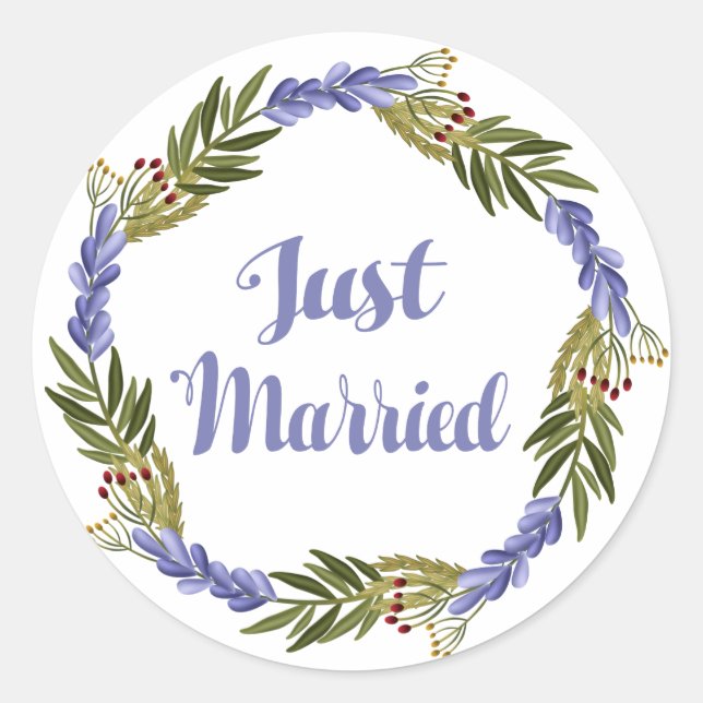 Sticker Rond Purple Juste Marié Lavender Mariage Floral (Devant)
