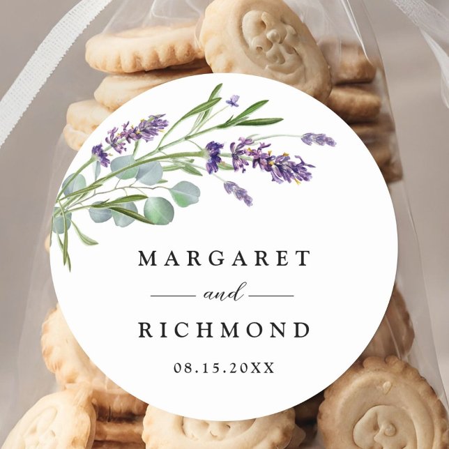 Sticker Rond Purple Lavender Rustique Aquarelle Mariage Floral (Créateur téléchargé)