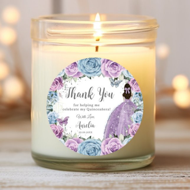 Sticker Rond Purple Lilac Baby Blue Floral Robe Quinceañera (Créateur téléchargé)